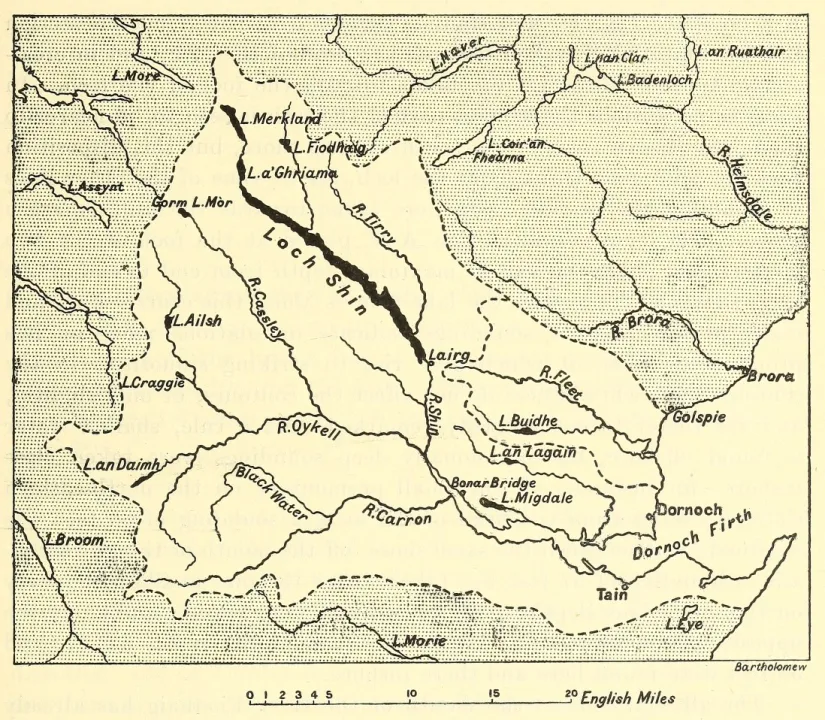 River Shin — Map is marked "Bartholomew" presumably referring to John George Bartholomew (1860–1920) or his company. Authorship possi / Wikimedia Commons / Public domain
