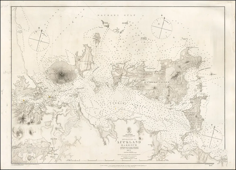 Hauraki Gulf / Tīkapa Moana — John Lort Stokes and Byron Drury (British Admiralty) / Wikimedia Commons / Public domain